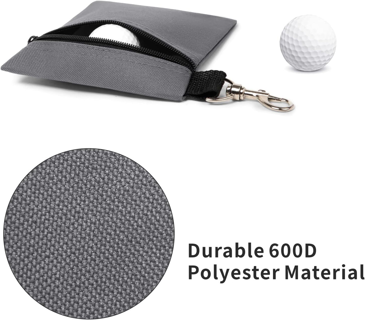 BuyAgain Golf Tee Pouch, 5.62 X 6.87 Inch Professional Zipper Golf Tee/Ball Pouch Bag with Metal Lobster Claw Clip