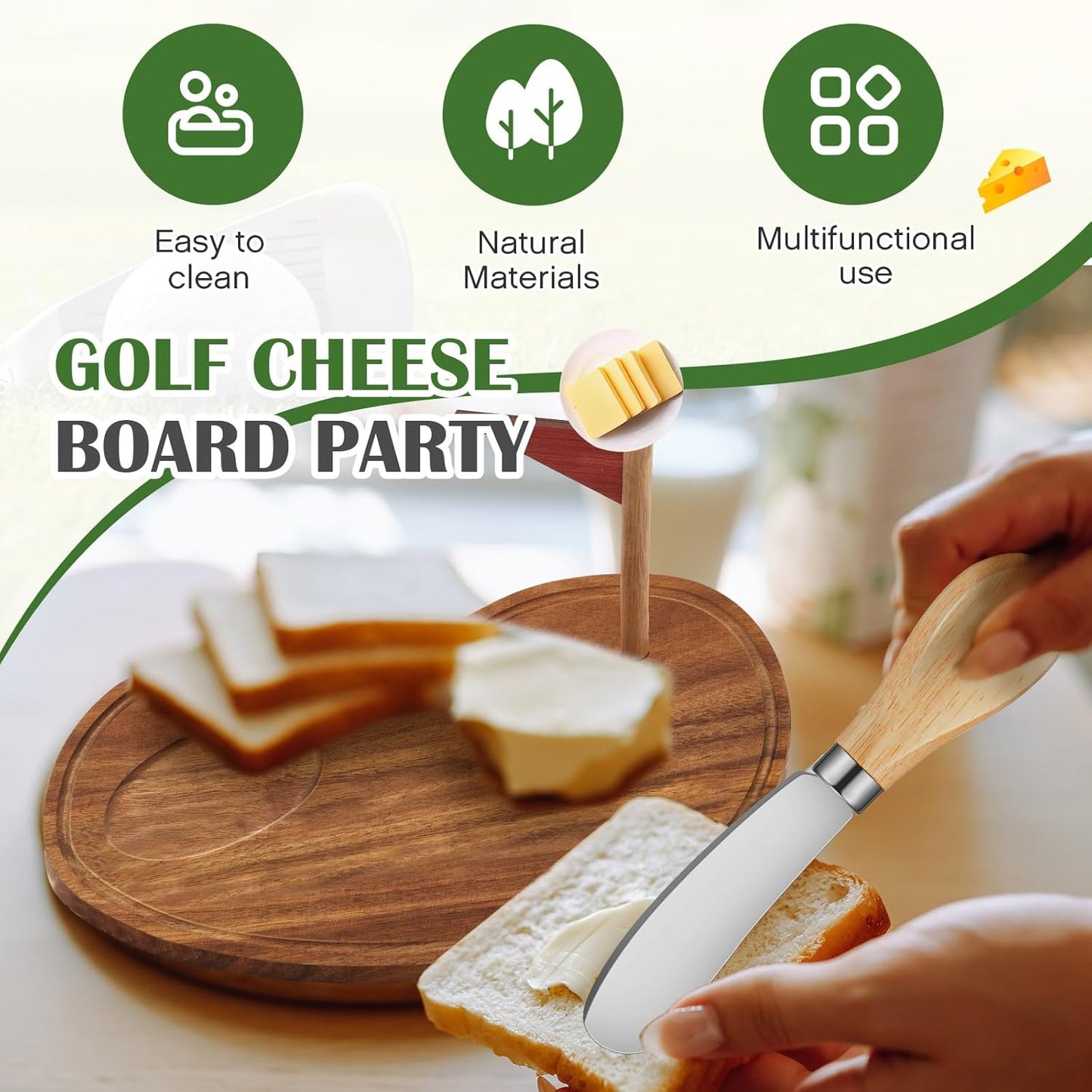 Golf Cheese Board Gift Set Party Favor Prizes Charcuterie Wood Board with Knives and Box Father Day Gift for Dad Grandpa Party Tournament Game(9.8" x 7.7", Acacia Color)