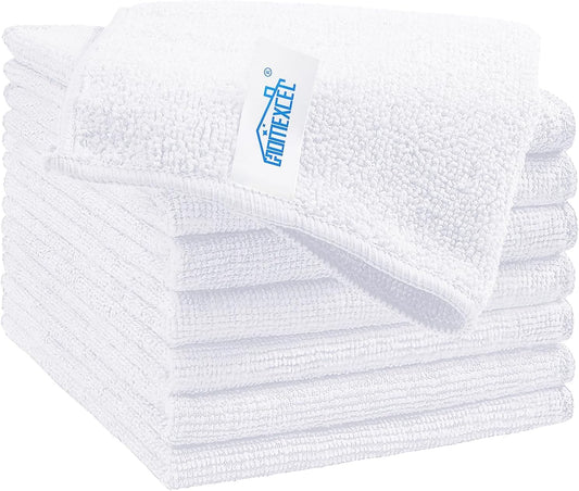 HOMEXCEL White Microfiber Cleaning Cloth, 8 Pack Cleaning Towels for Kitchen, Lint Free, Scratch-Free, Highly Absorbent, and Reusable Cleaning Rags for House, Window and Glass, Cars, 11.5 X11.5 inch