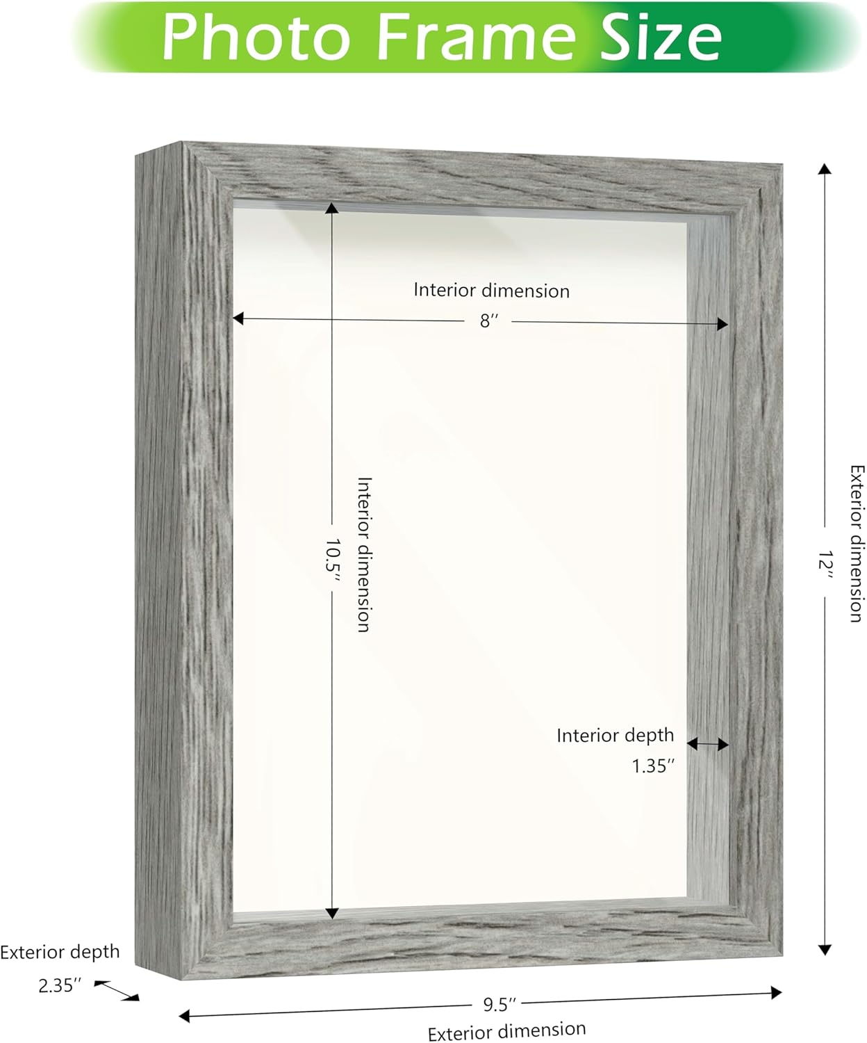 FrameWorks 8.5x11 Driftwood Wooden Shadow Box Frame – Soft Felt Back, Tempered Glass, and Included Elegant White Ball Push Pins