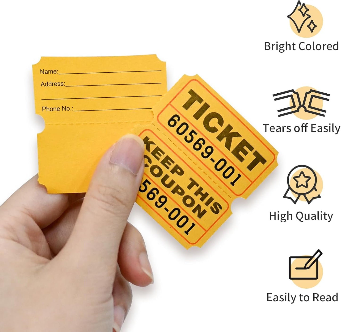 L LIKED Raffle Tickets Double Rolls 1000 per Roll 50/50 Raffle Tickets for Events, Entry, Class Reward, Prizes (Yellow)