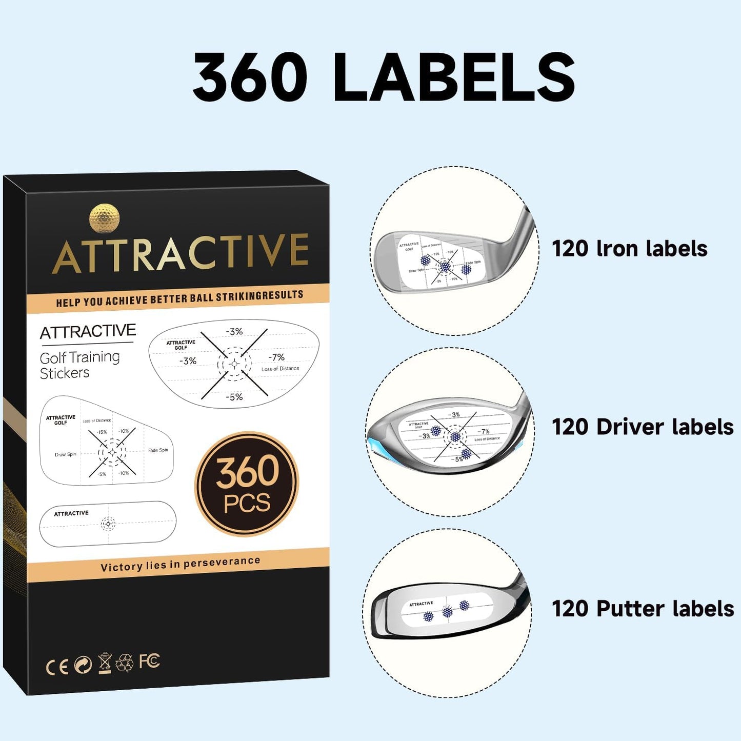 ATTRACTIVE Golf Impact Tape Set, Club Impact Stickers for Golf Clubs, Self-Teaching Sweet Spot and Consistency Analysis, Useful Training Aid Improve Swing Accuracy