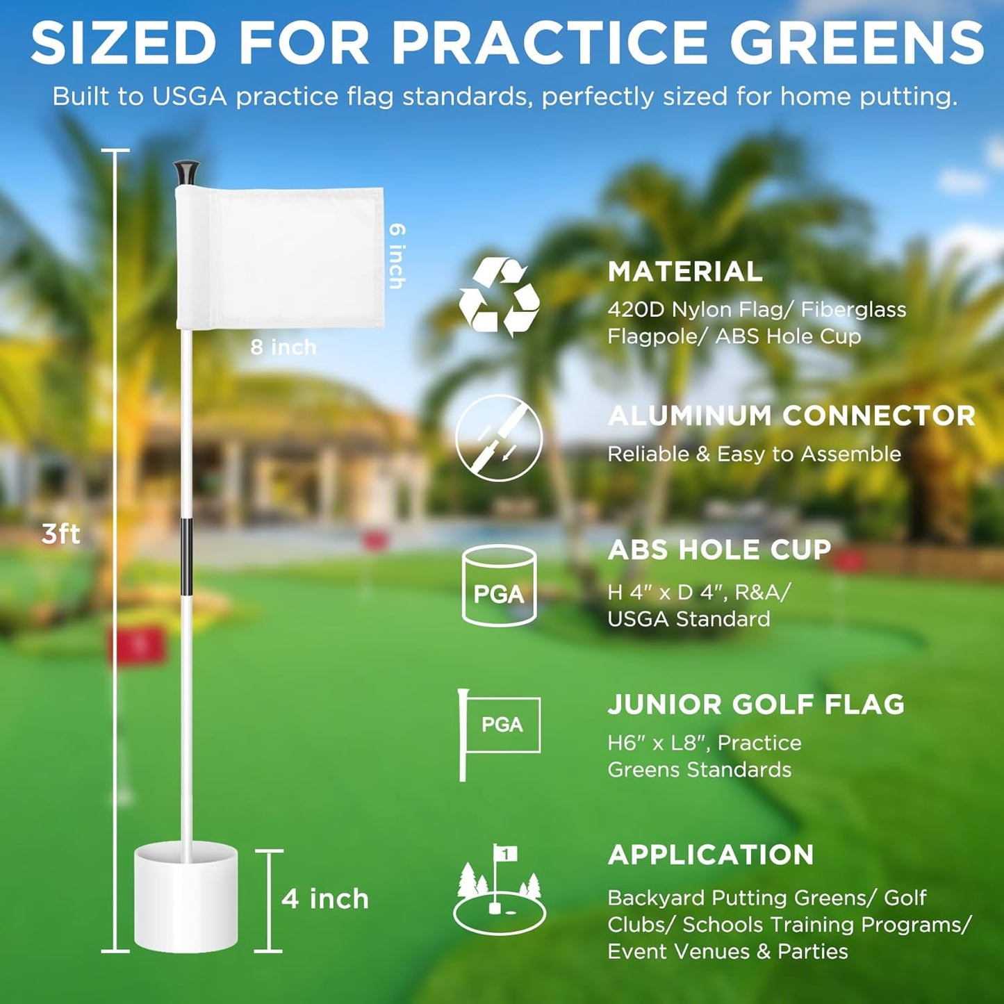 KINGTOP Golf Flagstick Mini, Putting Green Flag for Yard, All 3 Feet, Double-Sided Numbered Golf Flags, Golf Pin Flag Hole Cup Set, Portable 2-Section Design, Gifts Idea