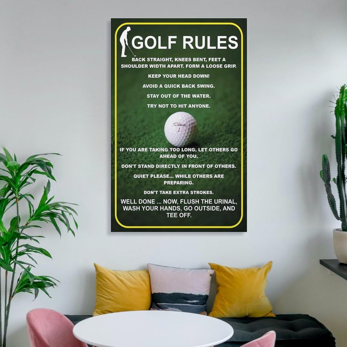 Funny Golf Rules Sign, Unique Man Cave Wall Art, Humorous Golfer Gift, Canvas Painting Posters And Wall Art Pictures Are Used For Room Aesthetics And Decoration 08x12inch(20x30cm)