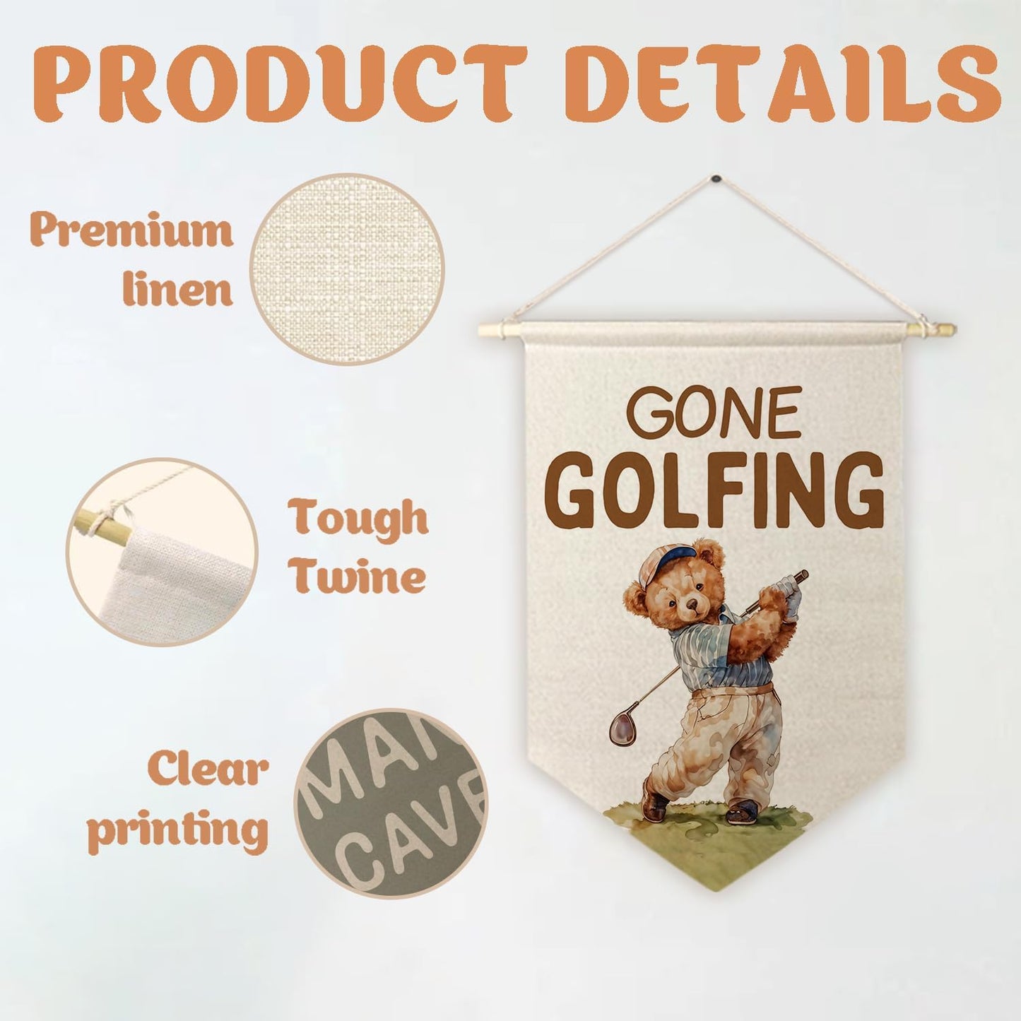ArtisaEura Bear Nursery Golf Wall Canvas Banners, Bear Nursery Decor, Gone Golfing Hanging Display Pennant Banner Flags, Cute Animals Wall Decor for Kids Room Bedroom Playroom