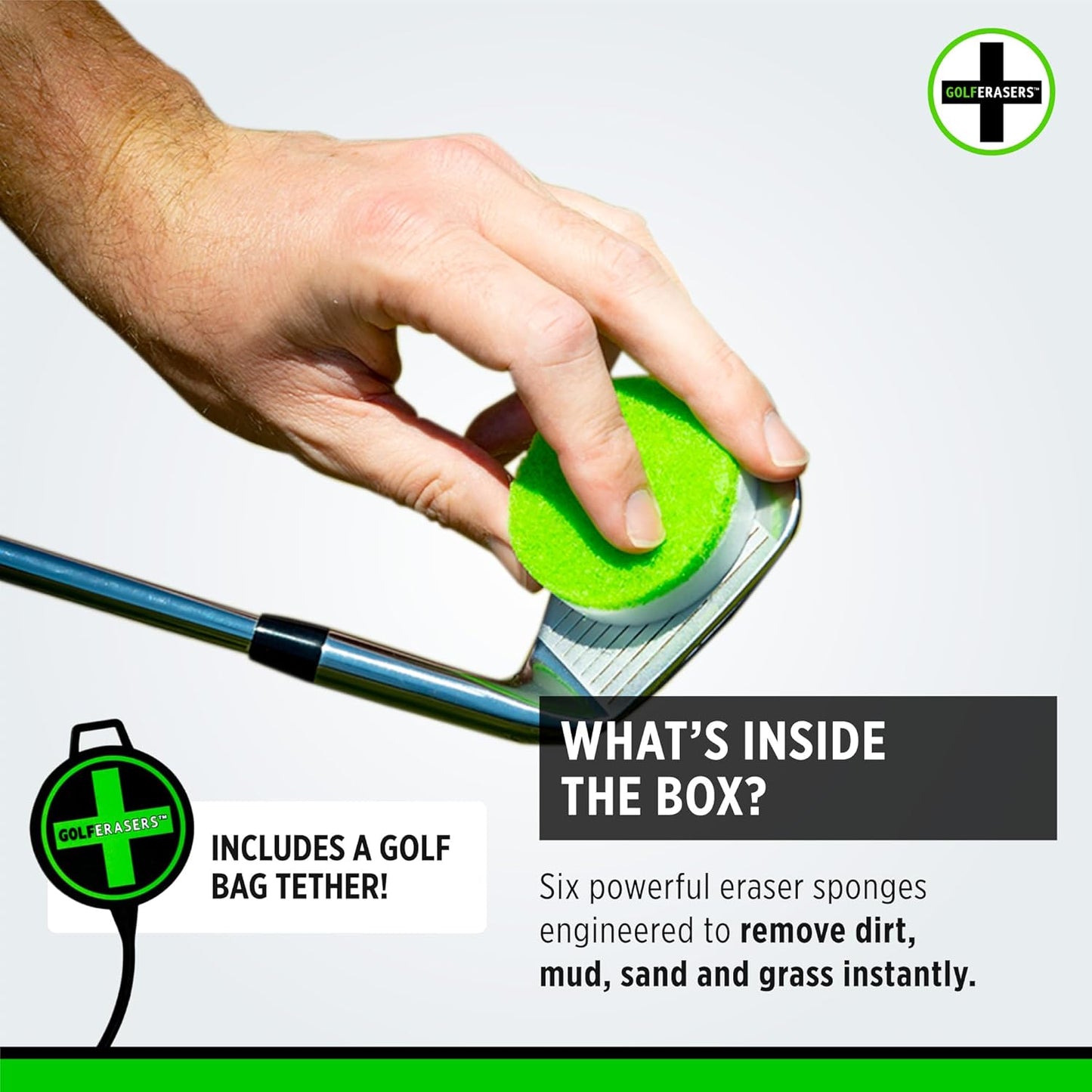 Instant Golf Eraser with Bag Tether, Premium Dual-Sided Sponge for Cleaning Clubs, Shoes & Golf Balls - Golf Club Cleaner, Golf Ball Cleaner, Golf Club Groove Cleaner, 6 Pack