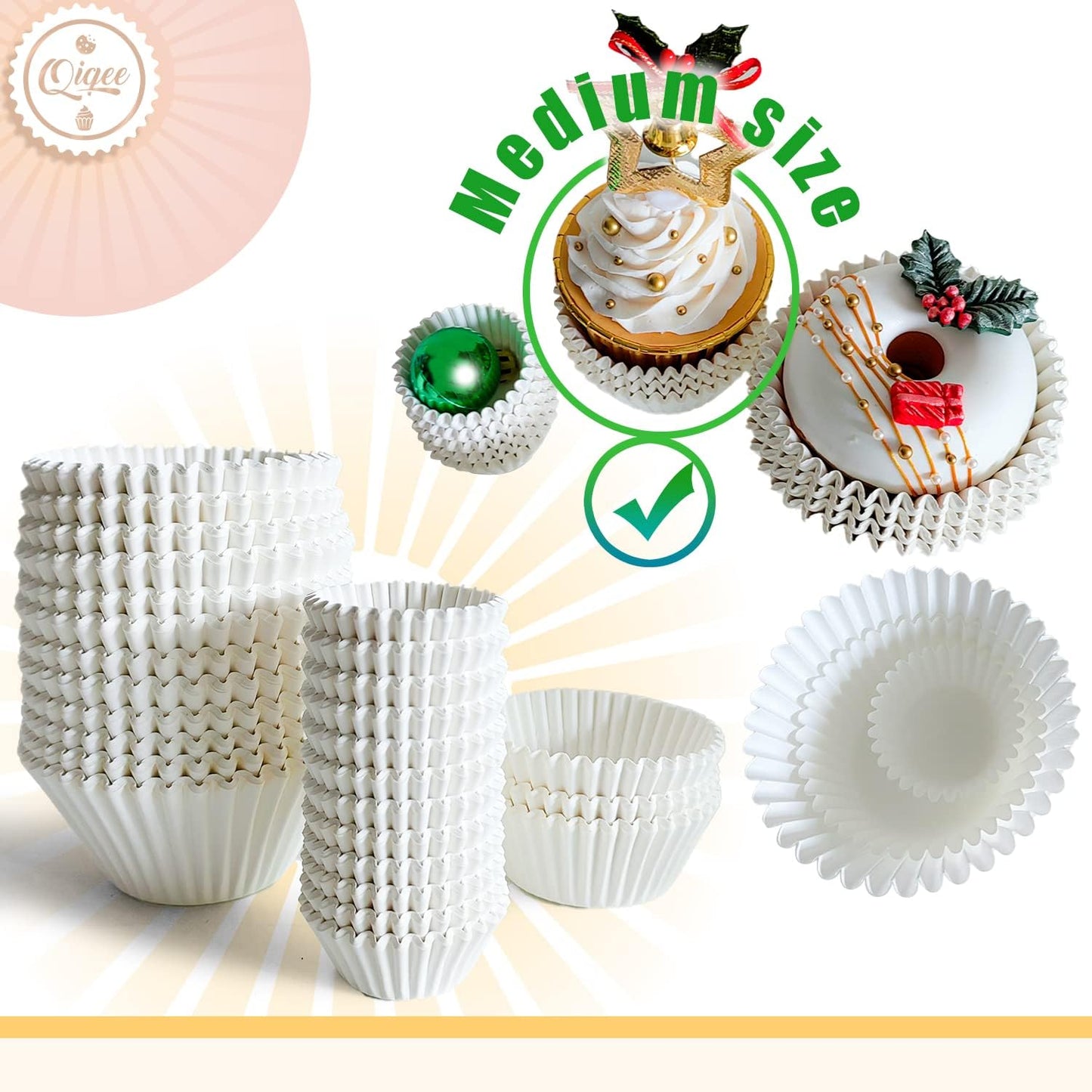qiqee 1000pcs White Cupcake Liners Muffin Linner No Smell, Food Grade Baking Cups（Standard Size）