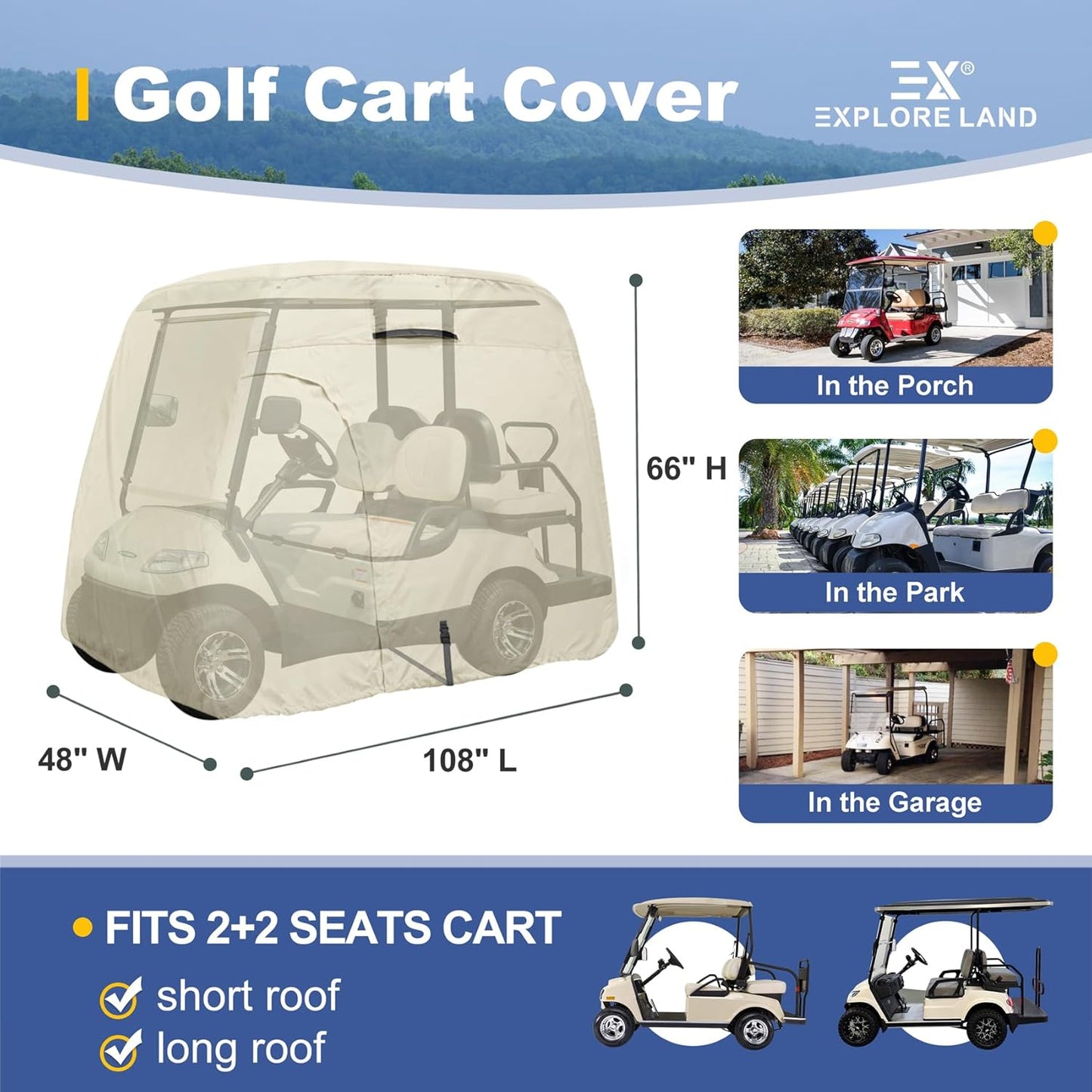 Explore Land Waterproof Golf Cart Cover Universal Fits for Most Brand 2/4/6 Passenger Car