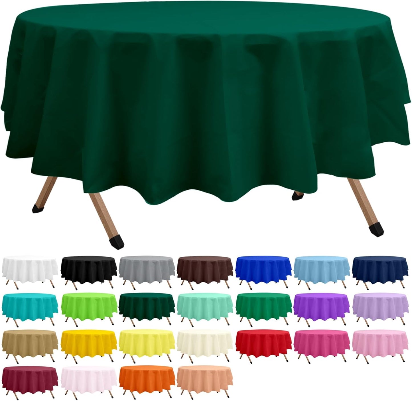 2 Pack Hunter Green Premium Plastic Tablecloth Round 84 Inches Reusable Forest Green Decorative Table Cover for Dining, Wedding, Party, Indoor and Outdoor use