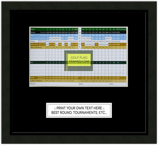 Custom Size Golf Scorecard Frame; Black Wood Frame 416, Scorecard Size 5x8H, Mat Color Black