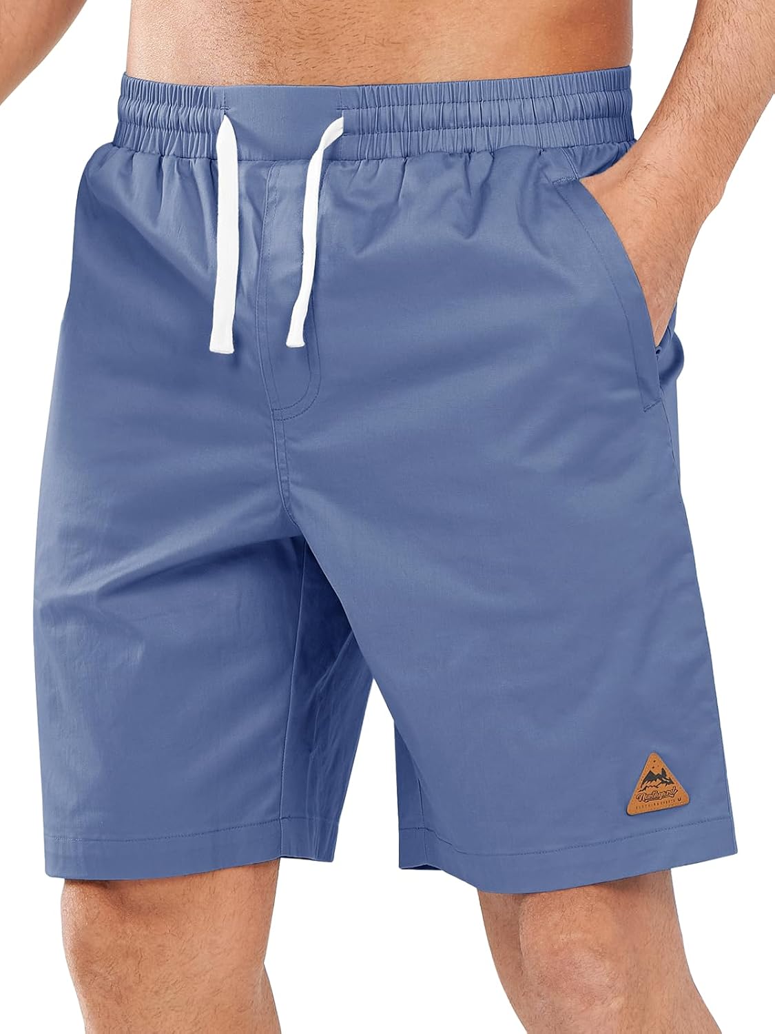 NORTHYARD Mens Casual Shorts-Cotton 9" Golf Hiking Drawstring Elastic Waist Work Shorts with Zipper Pockets