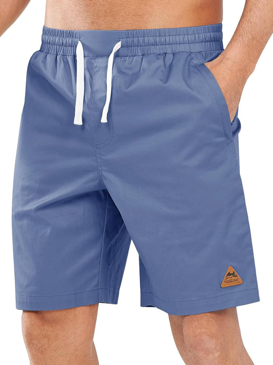 NORTHYARD Mens Casual Shorts-Cotton 9" Golf Hiking Drawstring Elastic Waist Work Shorts with Zipper Pockets