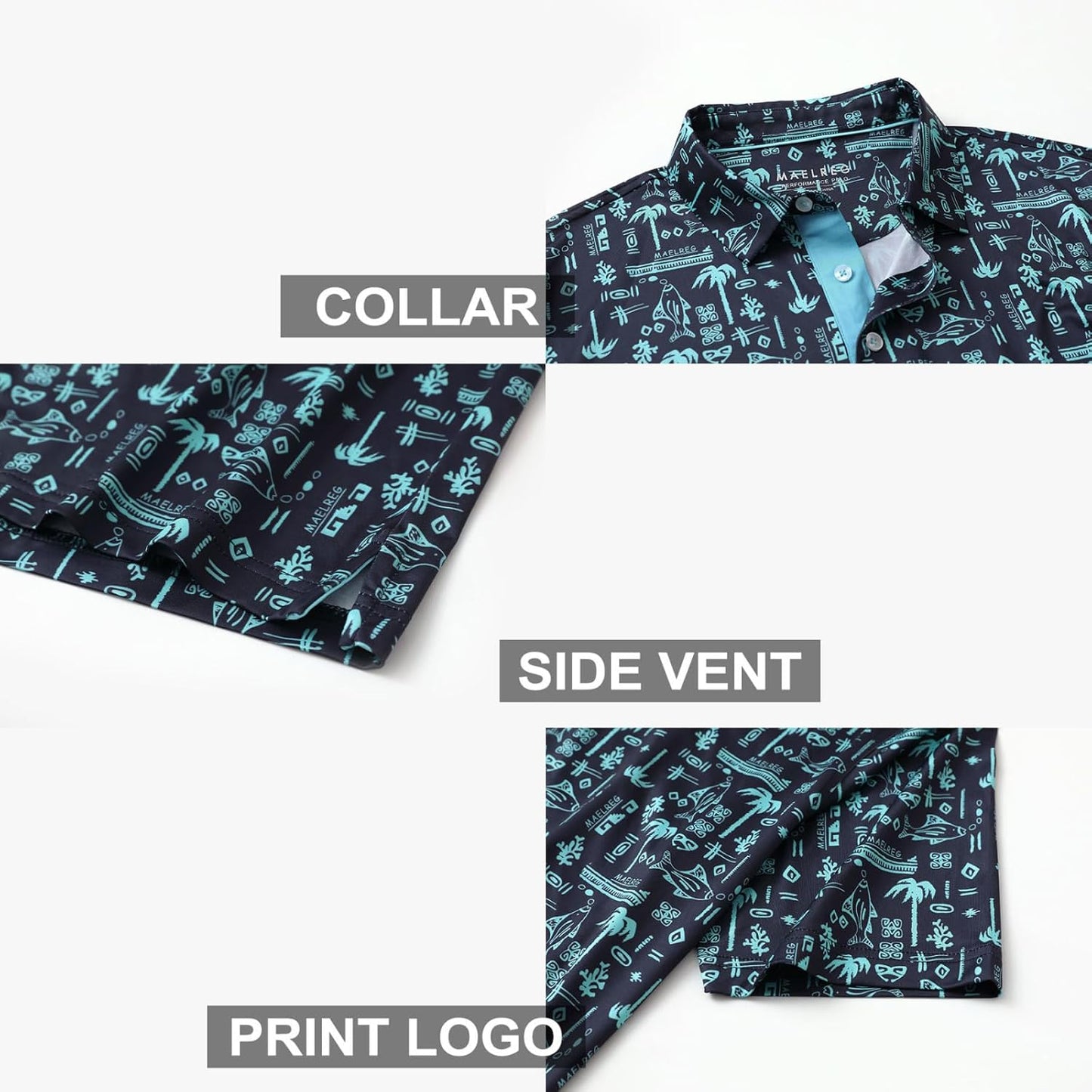 Golf Shirts for Men Dry Fit Short Sleeve Print Performance Moisture Wicking Polo Shirt