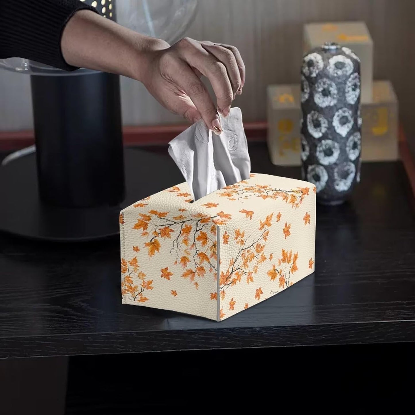 Thanksgiving Tissue Box Cover Rectangle Cute Gnome Tissue Box Holder for Car Fall Tissue Cover Box Soft PU Leather Bathroom Decorations Portable for Travel