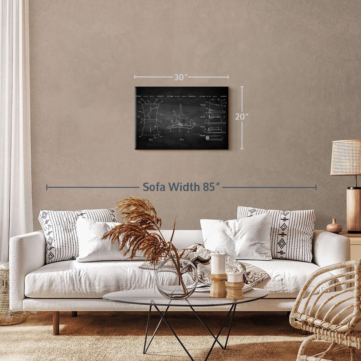 ElephantStock Exercise Mat BW Patent Wall Art - Horizontal Wrapped Canvas - 1-Piece Living Room Wall Decor - Digital Art Patent Canvas Print - Black and White Decor - 30" X 20"