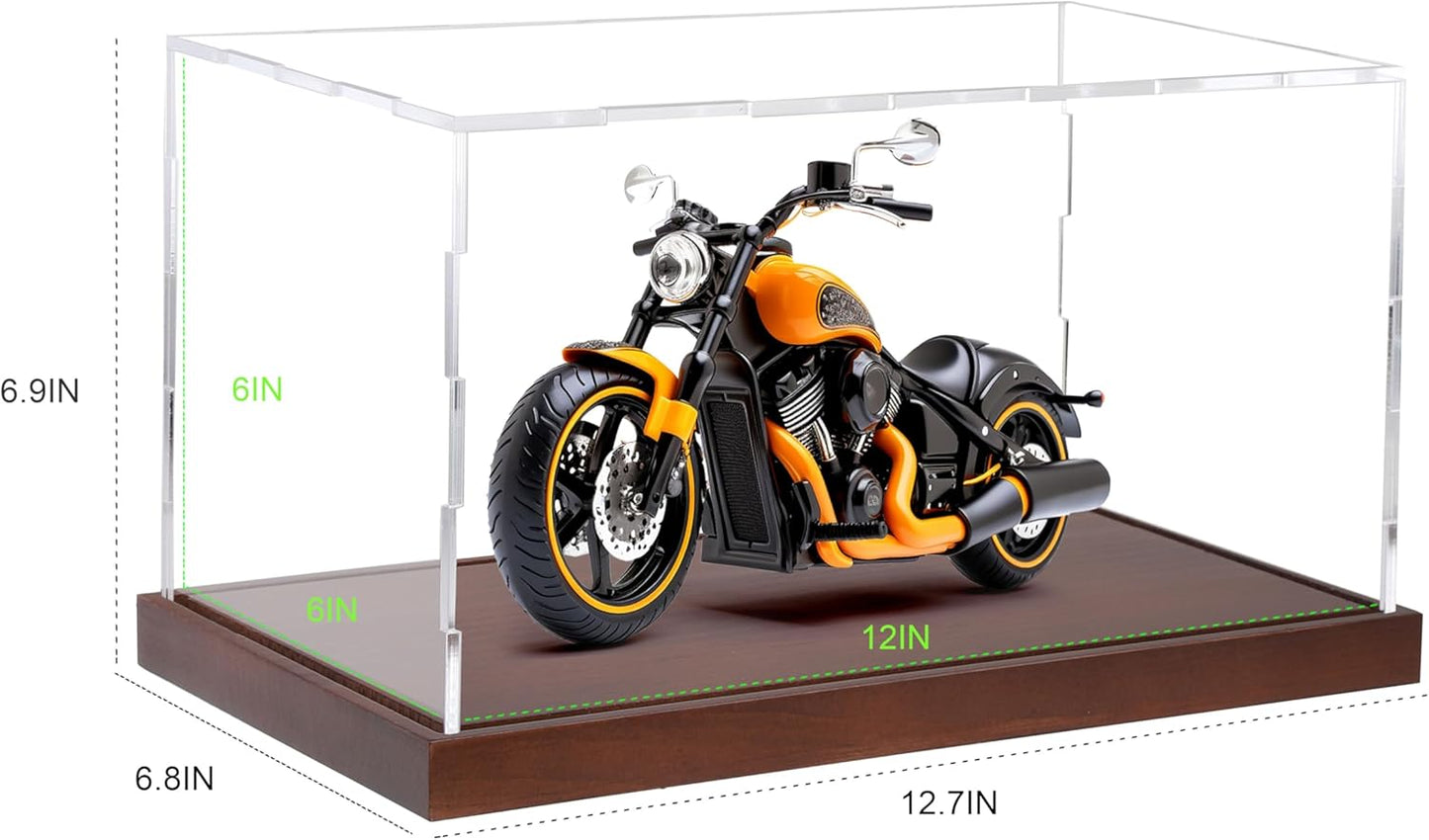 Clear Acrylic Display Box Showcase for Figure Car Models Acrylic Display Case with Solid Built-in Wooden Base(11.8x6x6 inch; 30x15x15 cm)