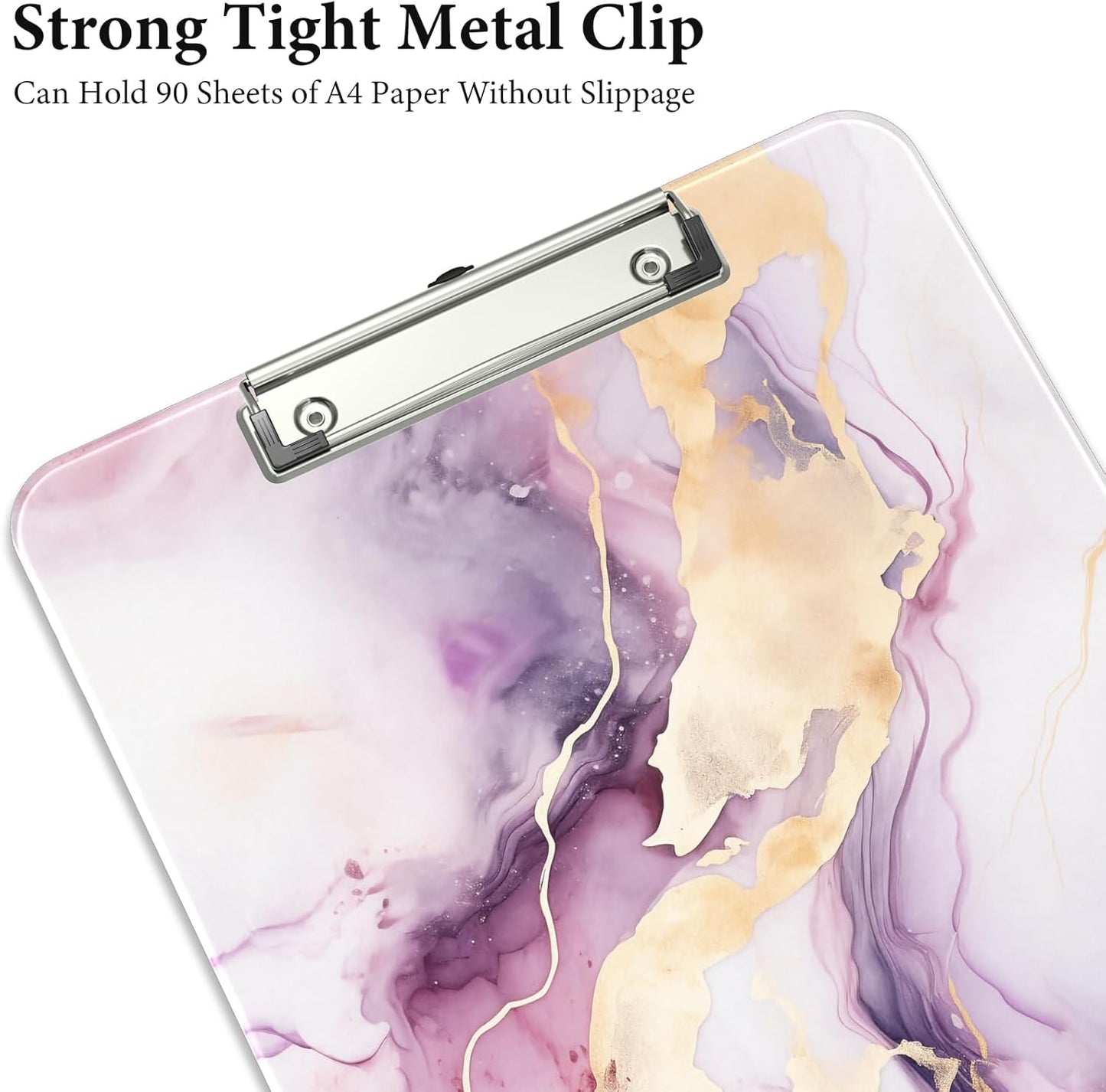 Rimilak Plastic Clipboards with Metal Clip, A4 Letter Size 9 x 12.5 in, Office Decorative for Students Women Men and Kids, Cute Custom Pattern, Purple Gold Marble