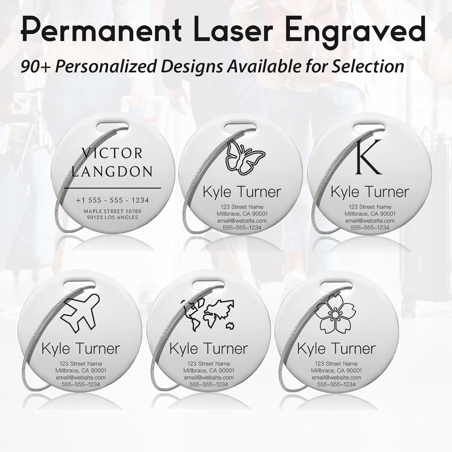 Customized Stainless Steel Luggage Tags: Personalize Your Suitcases, Backpacks, and Bags with Your Text (Silver)