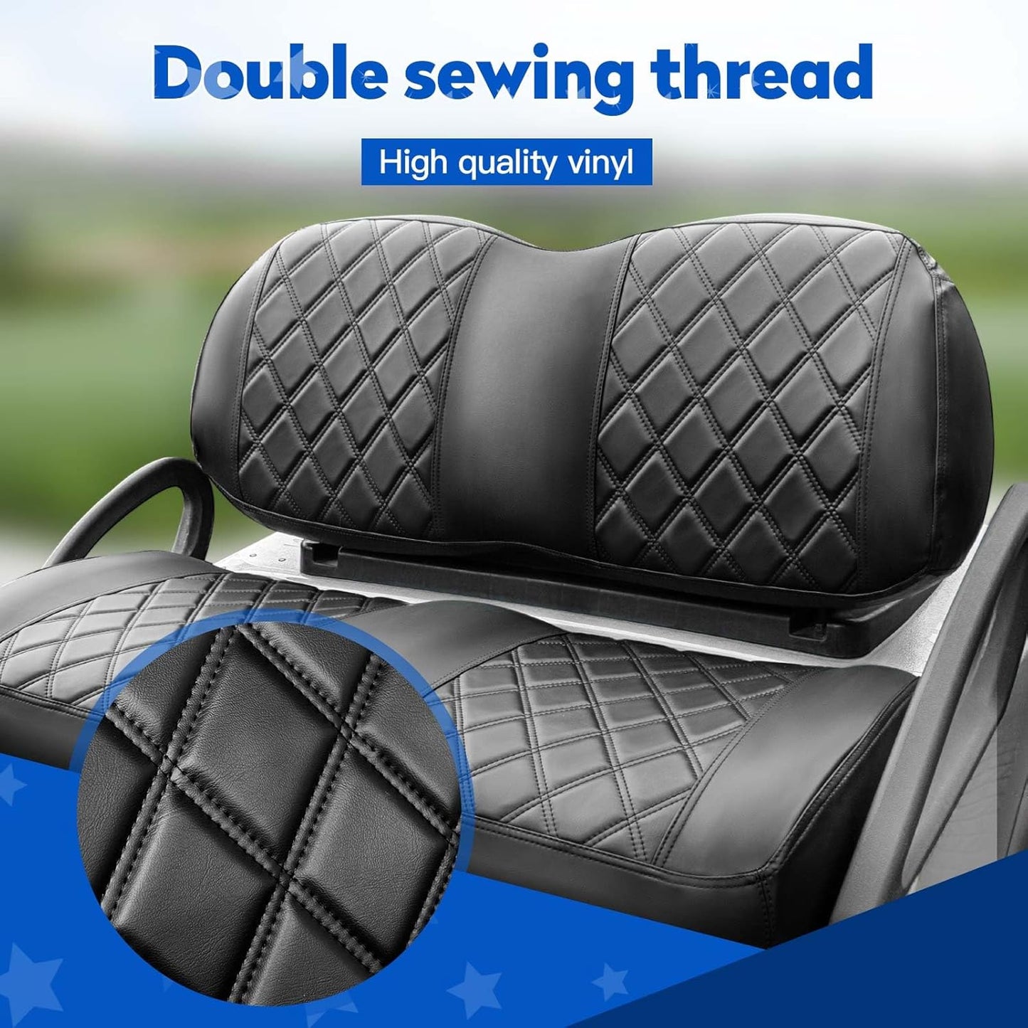 NOKINS Golf Cart Vinyl Diamond Seat Covers kit, Fit Club Car Precedent/Tempo/Onward Premium Front Seat Cushion, Soft/Scratch-Resistant/No Stapler Needed