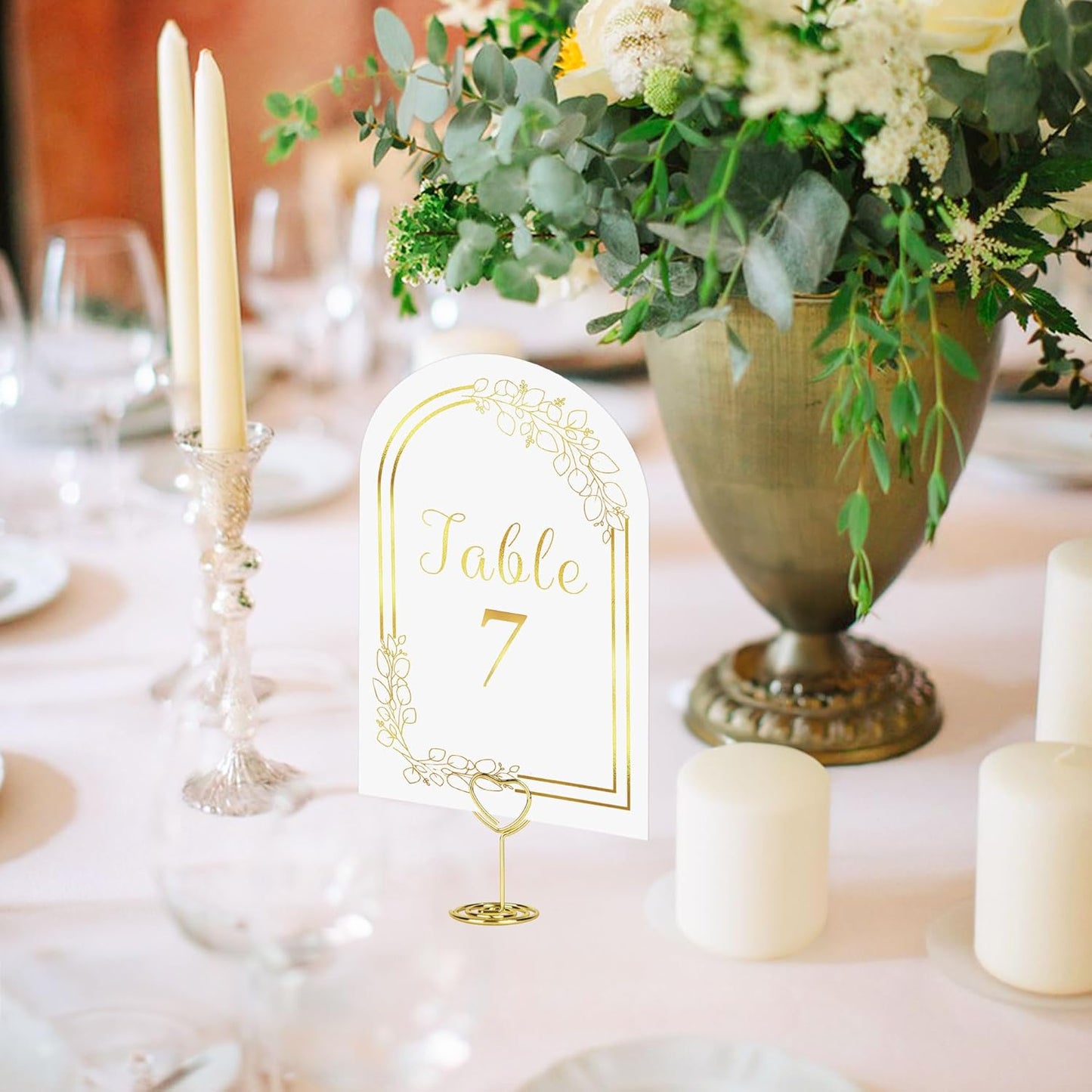 JOYIT Wedding Table Numbers 1-30 with 30 Heart Holders, White Gold Cards & Place Card Holders, 4" x 6" for Wedding & Birthday