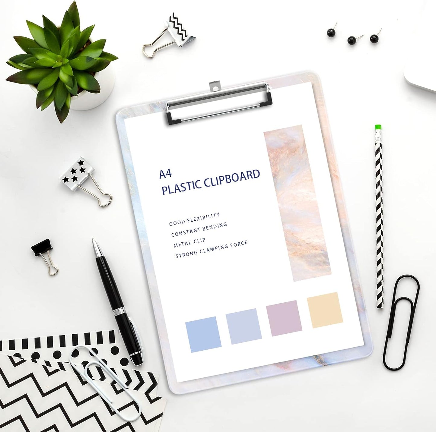 Plastic A4 Clipboards, Cute Clip Board Stardard Letter Size 9 x 12.5 in, Office Decorative for Students Women Men and Kids, Cute Marble