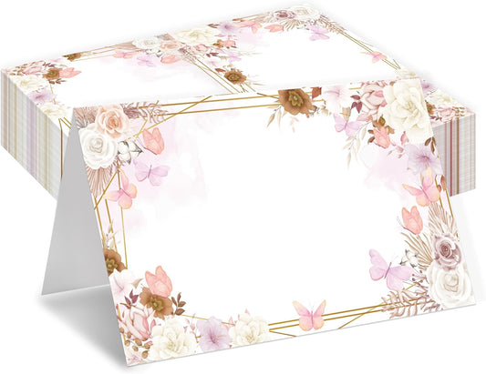 Floral Place Cards, Pink Flowers Table Place Cards For Table Setting, Name Cards For Birthday Party Wedding Reception Bridal Shower, 25 Cards Included -20