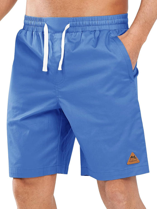 NORTHYARD Mens Casual Shorts-Cotton 9" Golf Hiking Drawstring Elastic Waist Work Shorts with Zipper Pockets