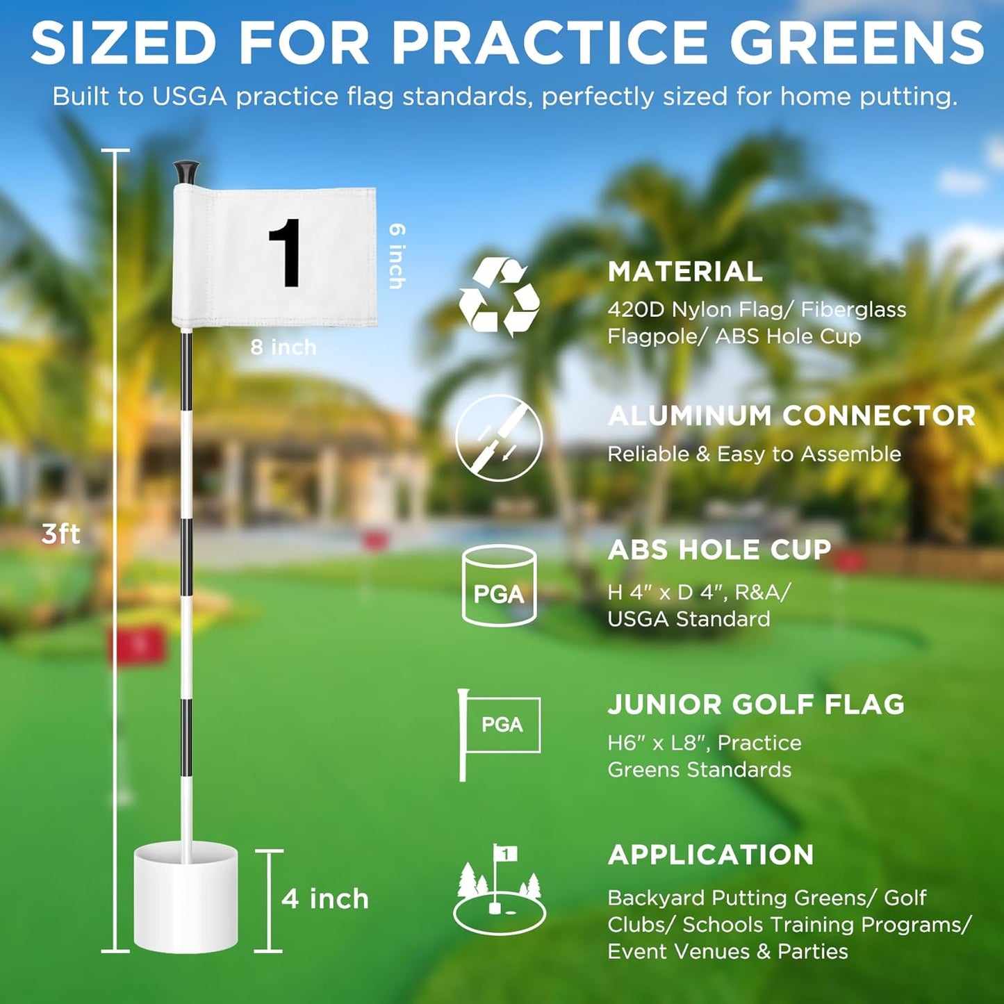 KINGTOP Golf Flagstick Mini, Putting Green Flag for Yard, All 3 Feet, Double-Sided Numbered Golf Flags, Golf Pin Flag Hole Cup Set, Portable 2-Section Design, Gifts Idea