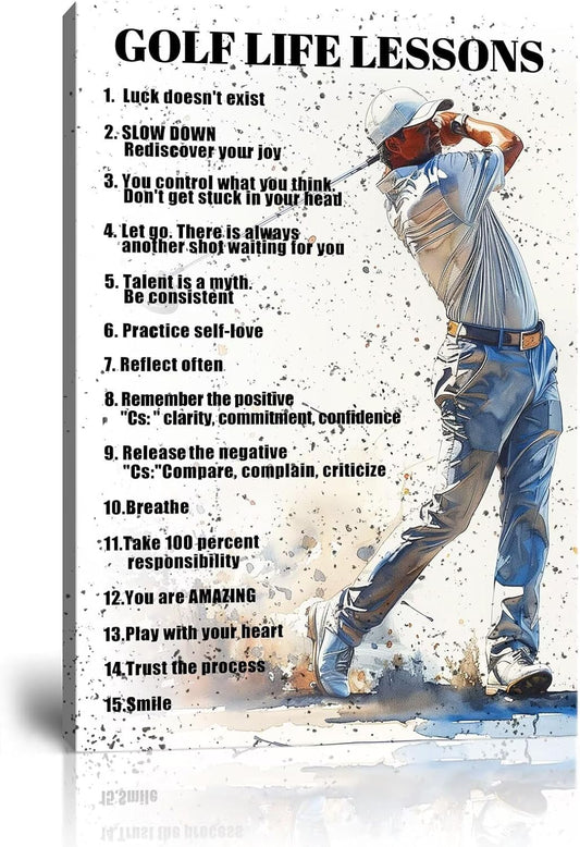 Golf Wall Art Golf Sports Poster Inspirational Quotes Picture Wall Decor Canvas Print Golf Sign Painting Artwork for Living Room Office Club Home Decorations Framed Ready to Hang (18 x 24 inch)