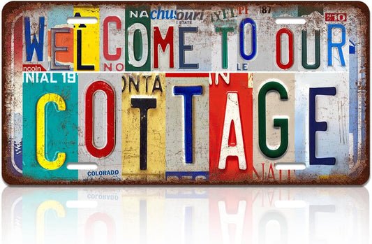 Vintage Welcome License Plate Welcome To Cottage Wall Decor Metal Tin Sign For Bar Home 12 x 6 Inches