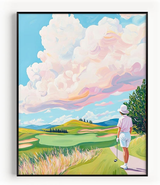 Golf Course Floral Pastel Art Print Posters - Premium Giclee Fine Art Prints - Golf Course Home Decor Posters, Golfer Art Prints for Home and Office Decor - Vintage Aesthetic, Ready to Frame
