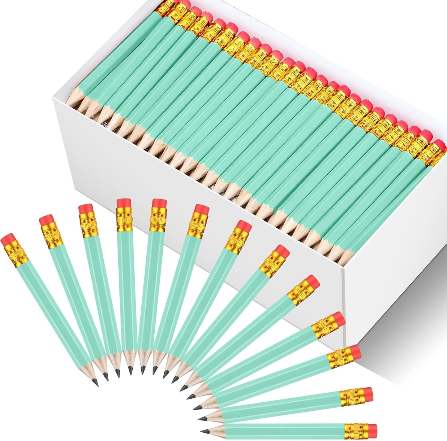 Outus 144 Pcs Mini Golf Pencils Bulk Half Pencils with Eraser #2 HB Pre Sharpened for Party Favors Office Supplies 4 Inch(Sage Green)