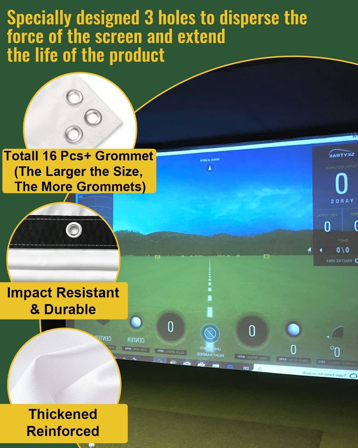 Golf Simulator Impact Screen（118 * 78 98 * 98 118 * 118 118 * 138） for Golf Training, Indoor Golf Simulators, Washable Golf Impact Screen for Golf Practice