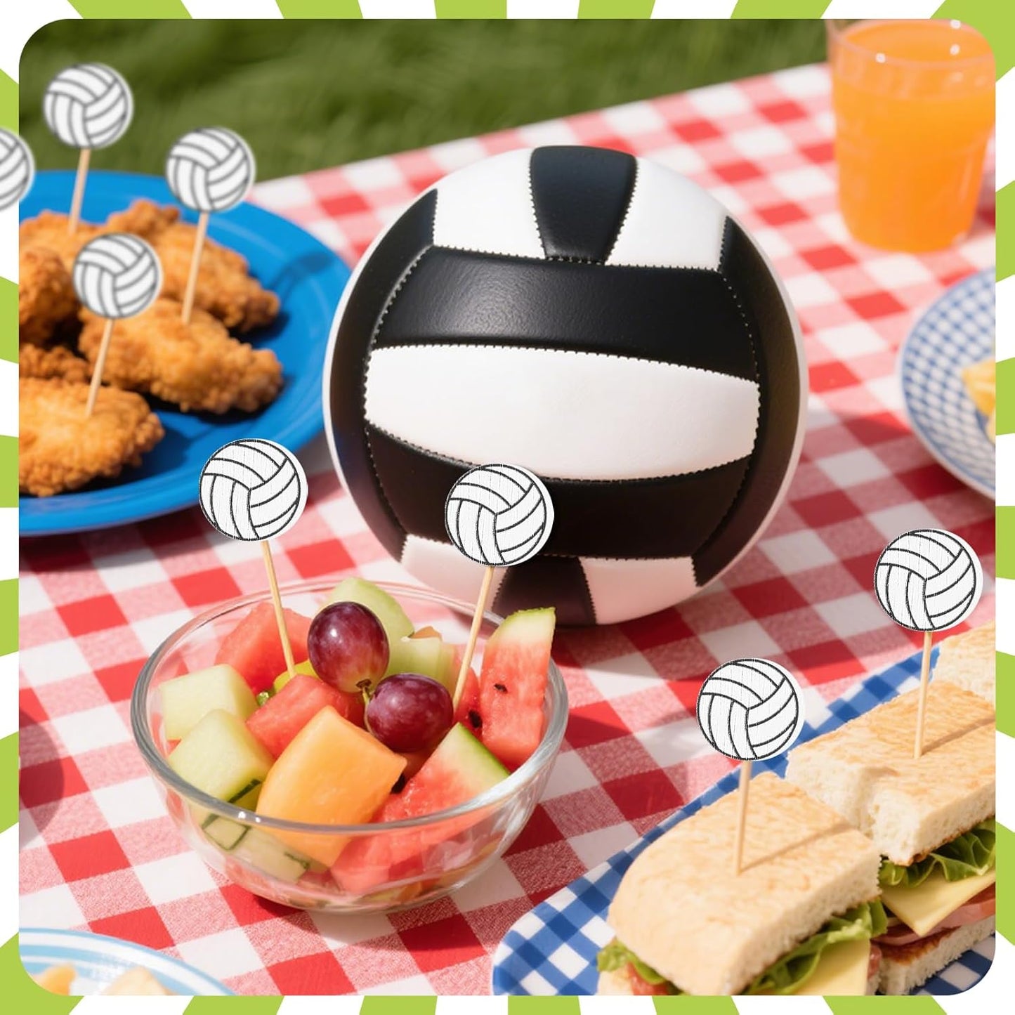 200 Pcs Volleyball Cocktail Picks 4.7" Toothpicks for Appetizer Drink Stirrer Birthday Party Decoration Cupcake Sandwich Fruit Skewer Bamboo Sticks Club Catering Event Buffet Holiday Party