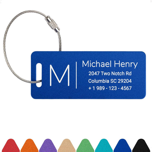Personalized Luggage Tags for Suitcases Custom Metal Name Tags for Backpacks Bags Travel - Small (Blue)