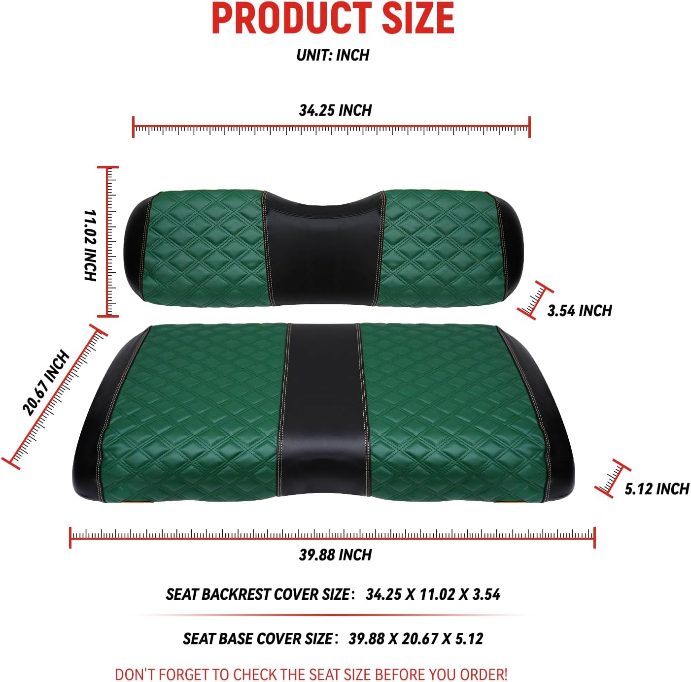 Golf Cart Seat Covers for EZGO RXV 2008 Up Front OEM Universal Seat Cushion, Marine Grade Vinyl Leather EZGO RXV Seat Covers/Easy to Install-Green (2PCS)