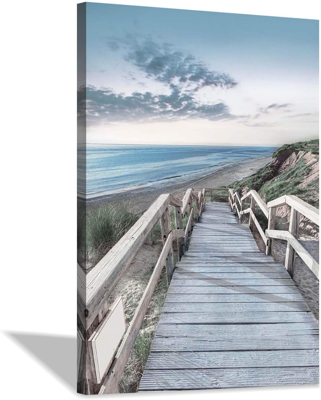 Beachside Wooden Path Wall Art: Bridge Boardwalk Stair Graphic Art on Wrapped Canvas for Wall Decor (24''x36'')