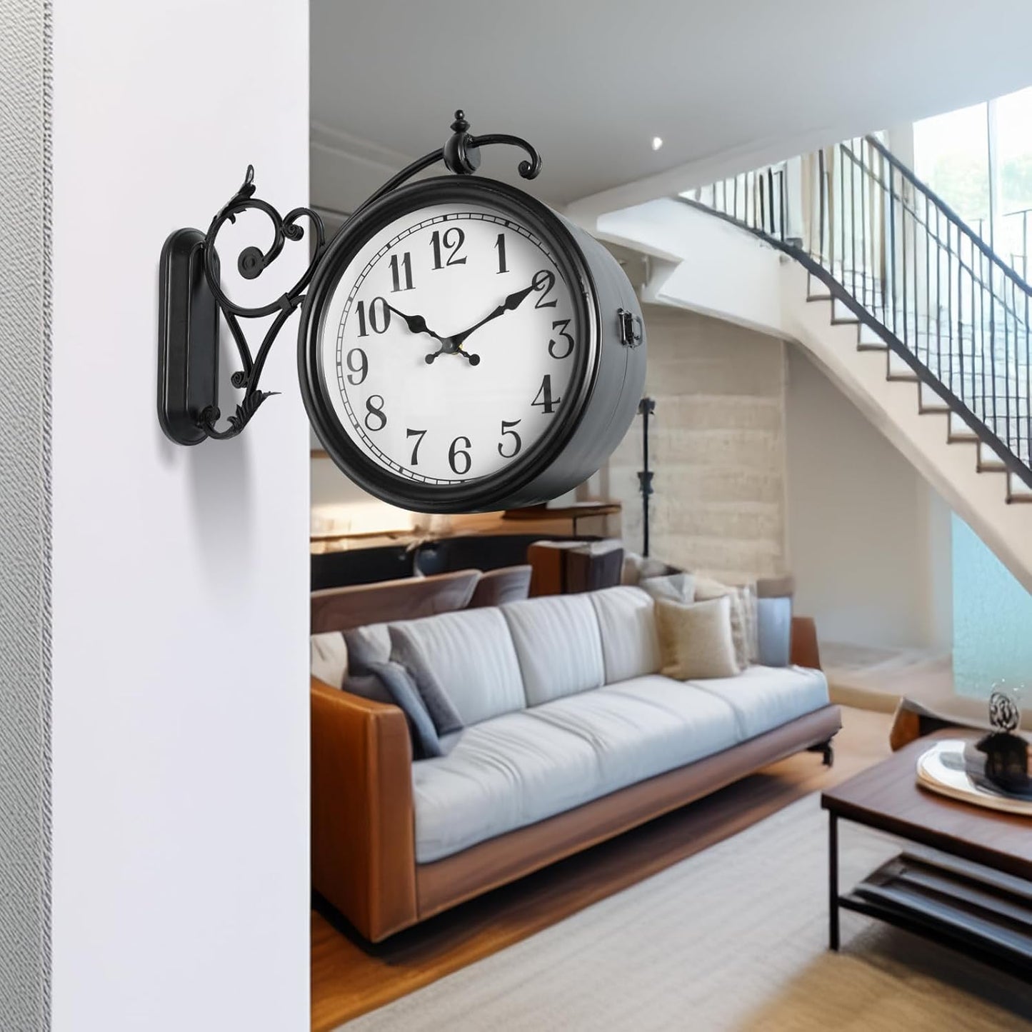 Double Sided Wall Clock, European Metal Vintage Wall Clock, Large Antique Corner Wall Clocks for Garden,Indoor,Outdoor,Living Room Decor