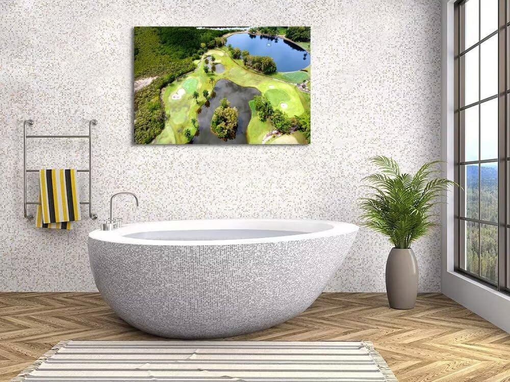 Golf Course Canvas Wall Art for Living Room Bedroom Bathroom Home Decorations Golf Course and Lake Picture Poster Prints Artwork Framed Ready to Hang(12''H x 16''W)