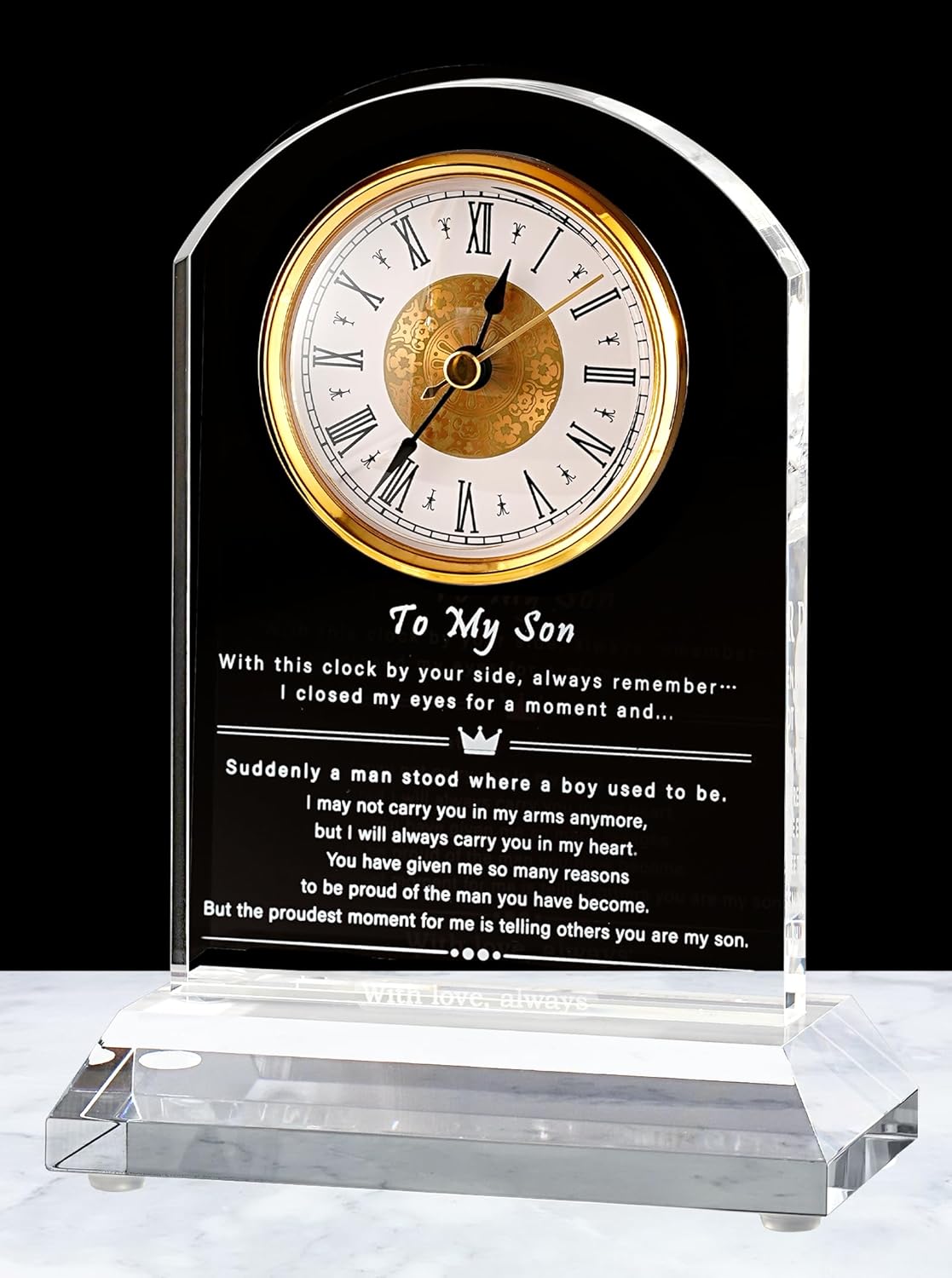 DEEWISH to My Son Gift from Mom or Dad, Birthday Graduation Christmas Father’s Day Present for Son Adult, Inspirational Desk Clock with Gift Box & Card (Battery Not Included)