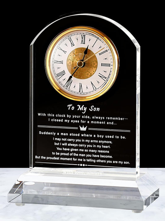 DEEWISH to My Son Gift from Mom or Dad, Birthday Graduation Christmas Father’s Day Present for Son Adult, Inspirational Desk Clock with Gift Box & Card (Battery Not Included)