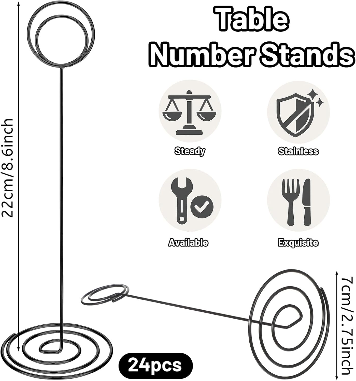 24Pcs 8.86in Wire Photo Holder Black Table Number Holder, Place Card Holders, Menu Memo Note Card Small Table Number Stands Picture Holders for Center Decoration Wedding Reception Party Birthday