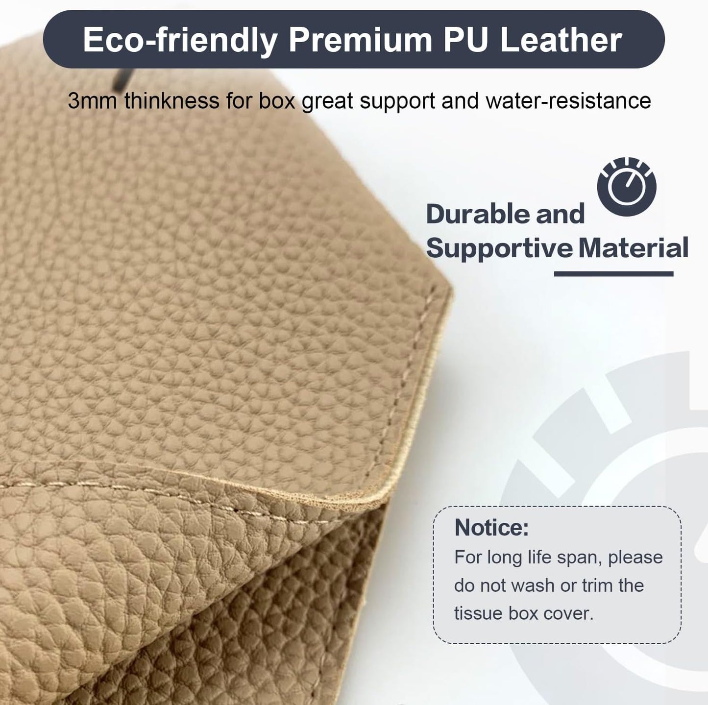 Tissue Box Cover 5X5X5'' PU Leather Tissue Holder Square Tissue Cube Box Organizer for Bathroom Vanity Countertop, Car, Night Stands, Office, Home, Kitchen (2Pack, Wood Apricot)