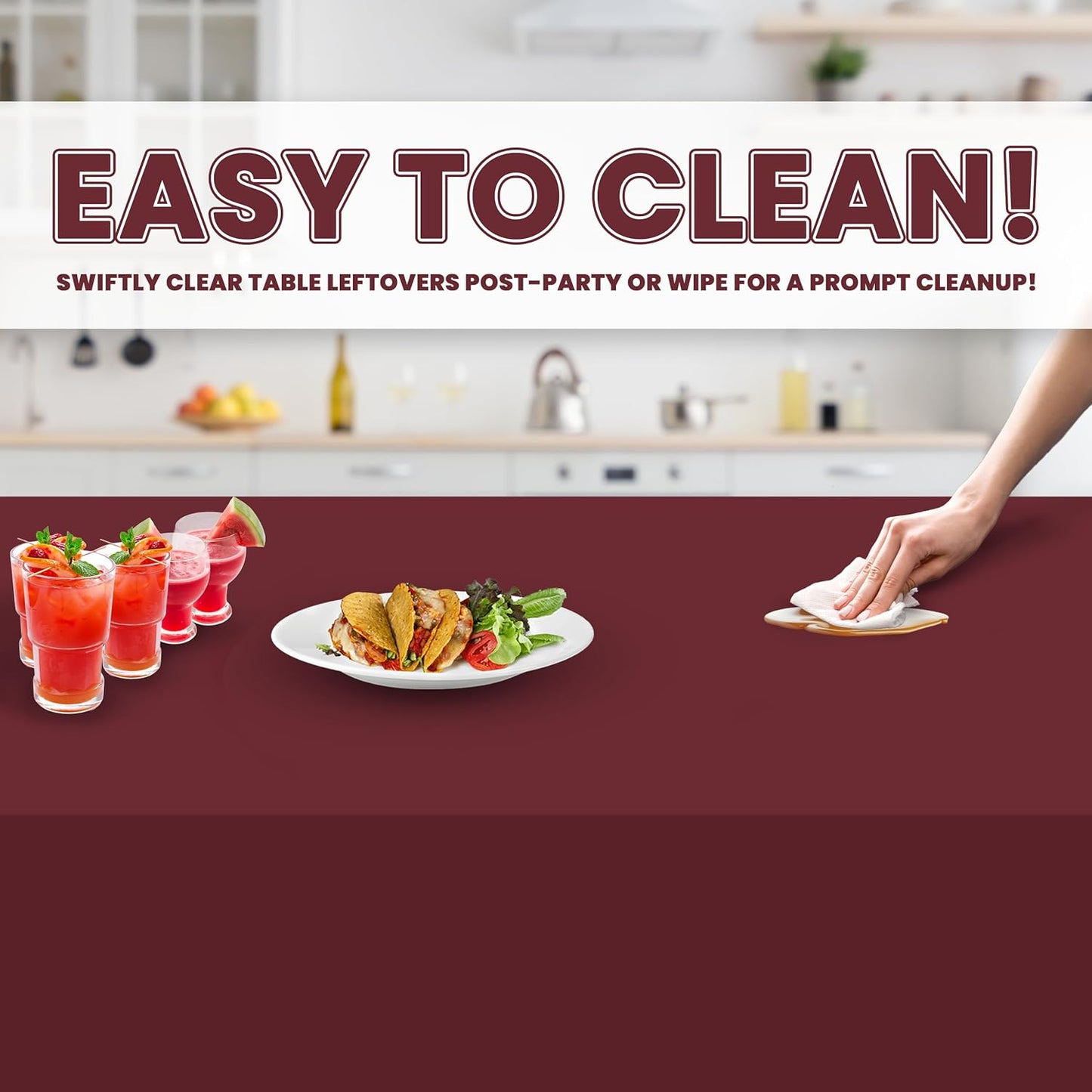 Grandipity 12 Pack Premium Disposable Plastic Tablecloth 54 Inch. x 108 Inch. Decorative Rectangle Table Cover - Burgundy