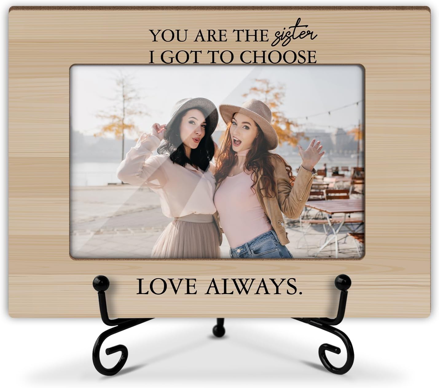 Sisters Picture Frame, Wooden Photo Frame with Stand, Friendship Gifts Birthday Gifts for Women Sister Bestie Friends, Home Office Desk Decor Photo Frame Tabletop Display -xk28