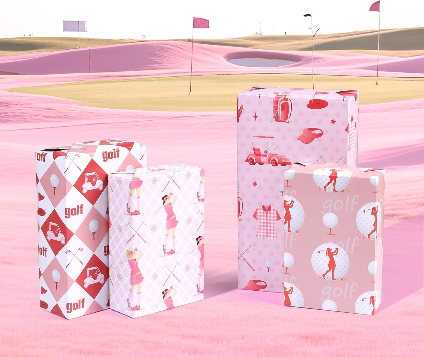Golf Wrapping Paper 12 Sheets Pink Golf Themed Design Gift Wrap for Girls,Golfers,Golf Lovers,20"×28"