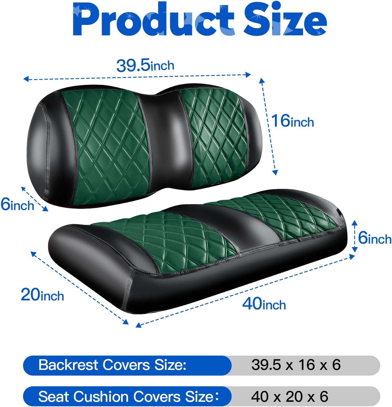 NOKINS Golf Cart Seat Covers Fit Club Car Precedent/Tempo/Onward Premium Front Seat Cushion, Golf Cart Vinyl Leather Diamond Seat Covers, Soft/Scratch-Resistant/No Stapler Needed