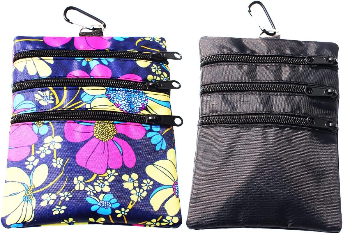 Golf valuables Pouch, Zipper Golf Ball Bag with 4 Pockets, Golf Accessories Pouch for Storing Balls,tees,Mobile Phone,Keys, Cards and Cash, Great Gift for Golfers