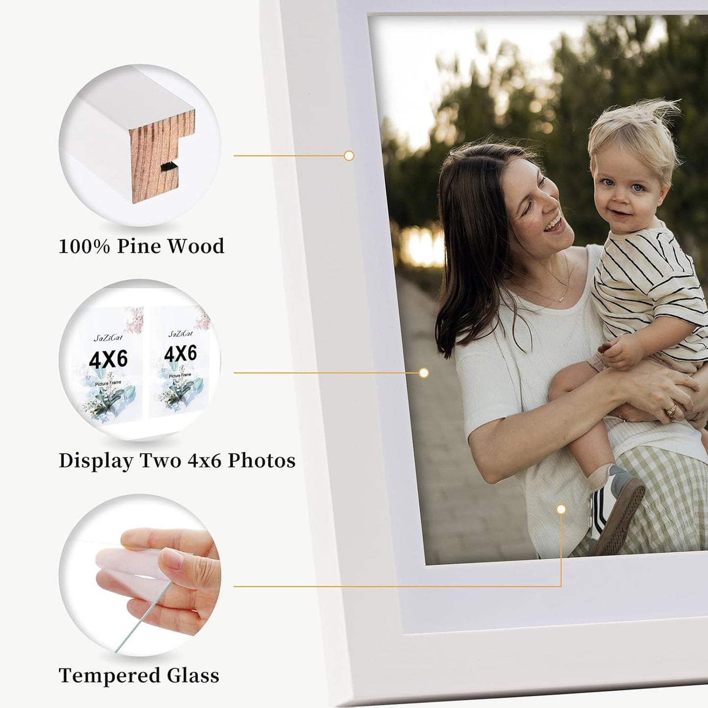 8x10 Pine Wood Collage Picture Frame Double 4x6 Picture Frame with Tempered Glass Fits 1Pc 8x10 Picture or 2Pcs 4x6 Photos With Mat For Tabletop or Gallery Wall Mounted-Bright White