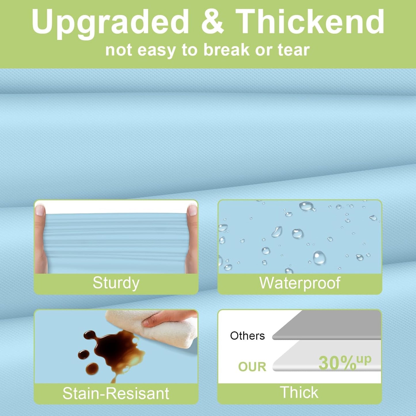 QIKSION Plastic Table Cloth Disposable 3 Pack, 54 x 108 Inch Tablecloths for Rectangle Tables, Light Blue Plastic Table Cover